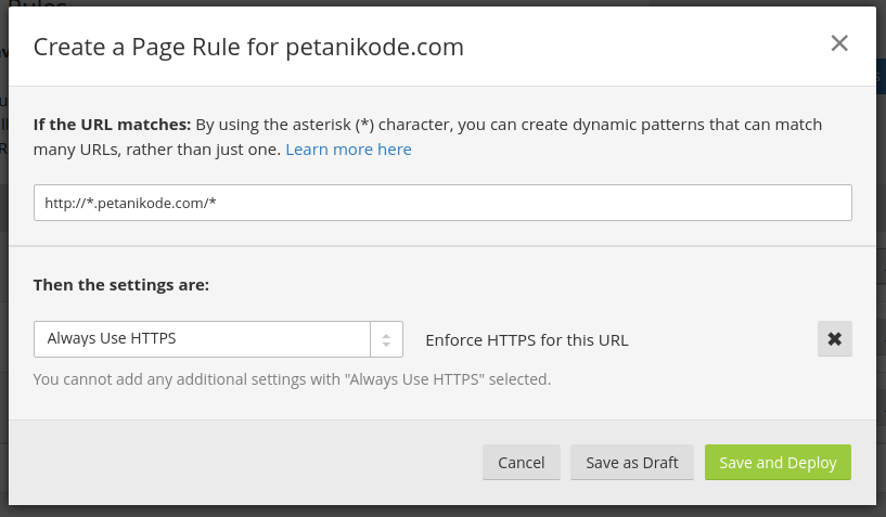 Pengaturan Page Rules untuk HTTPS