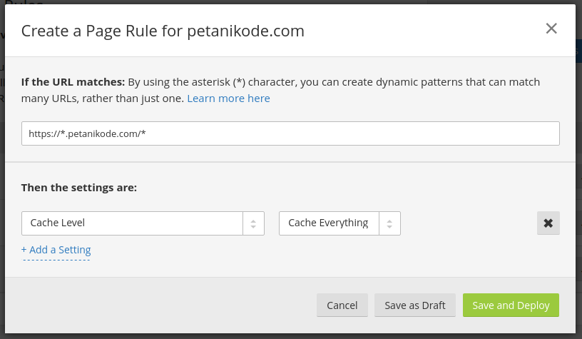 Pengaturan Page Rules untuk Cache