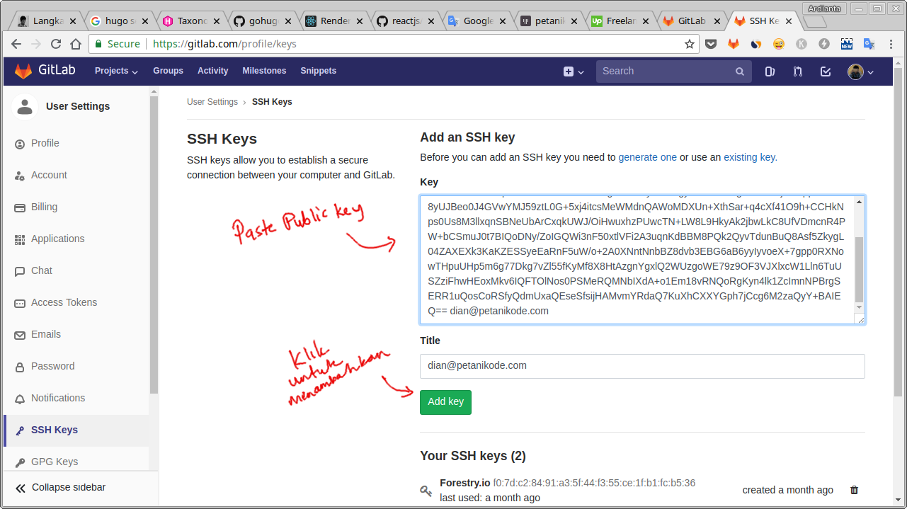 Menambahkan Public Key ke Gitlab