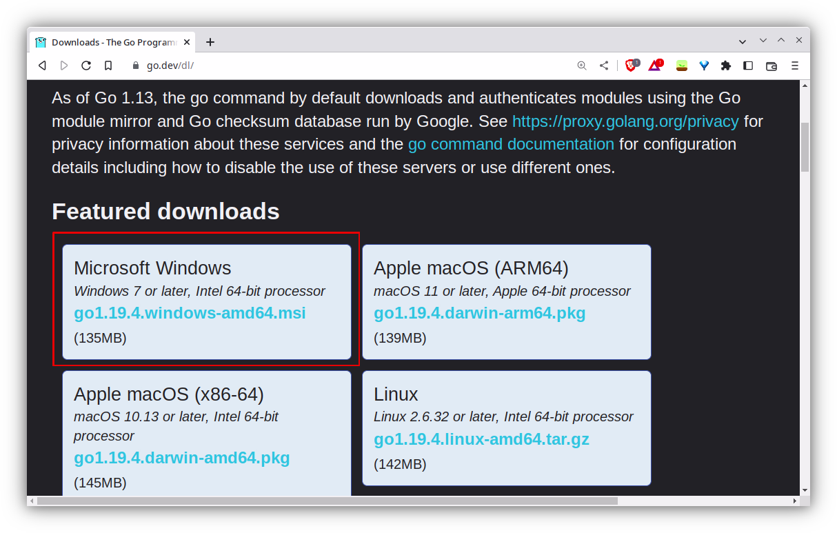 Download Golang Installer