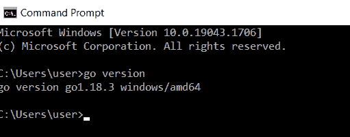 Versi Golang yang terinstall di windows