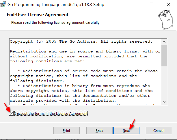 Persetujuan EULA Golang