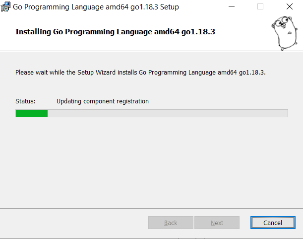 Progress instalasi golang di Windows