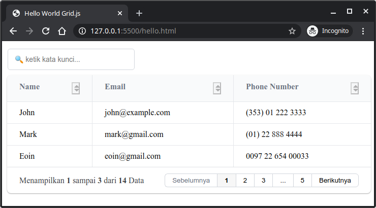 gridjs bahasa indonesia