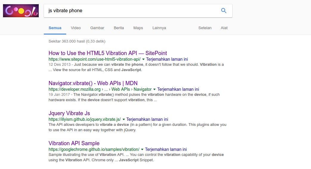 Googling tentang HTML5 vibration API