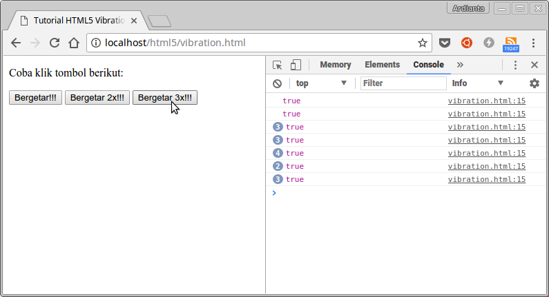 Percobaan hasil output getaran