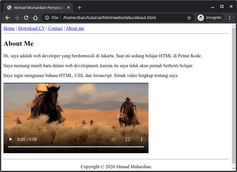 Halaman About dengan video
