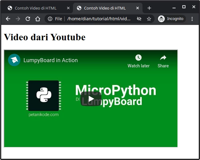 Contoh video dari Youtube