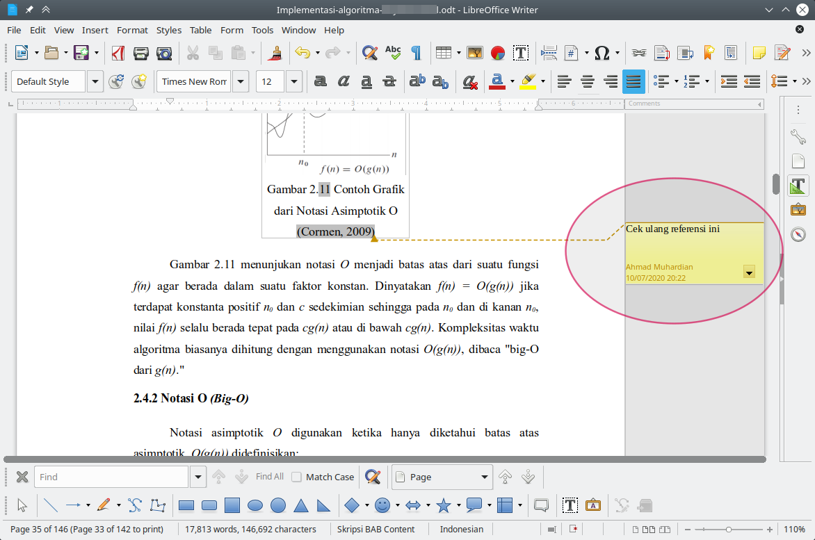 Komentar pada libre office