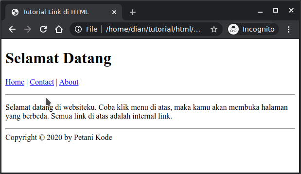 Contoh link internal di HTML