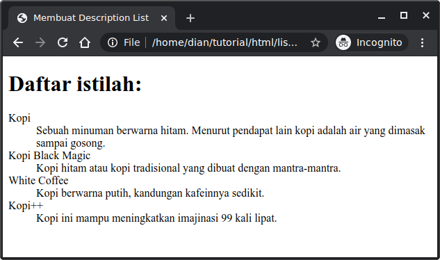 Contoh description list