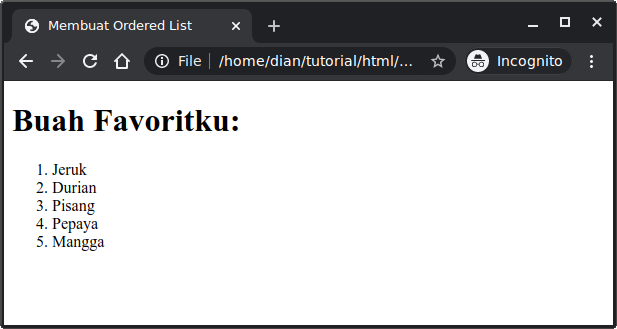 Contoh ordered list