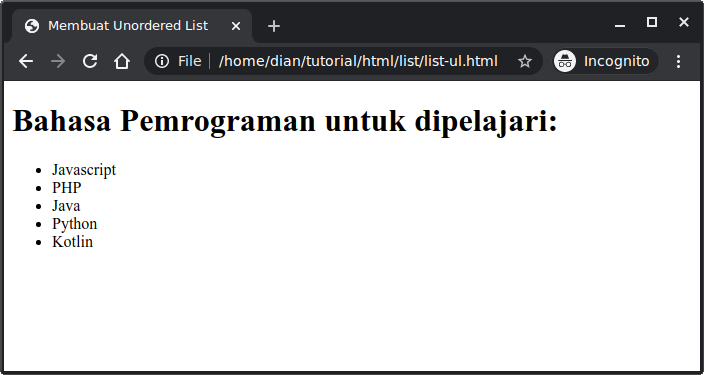 Contoh unordered list