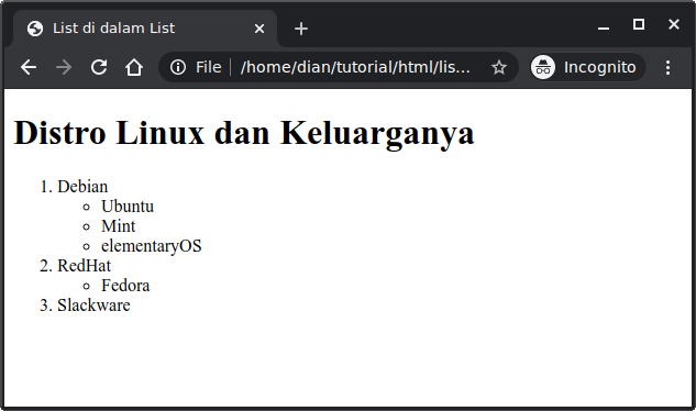 Contoh list nested