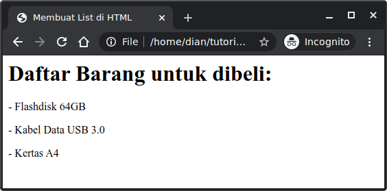 List dengan paragraf