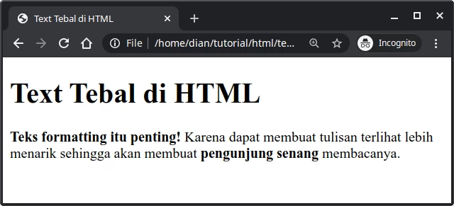 Contoh teks tebal di HTML