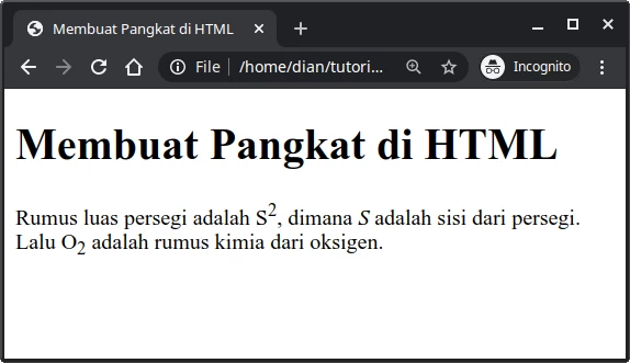 Contoh pangkat di HTML