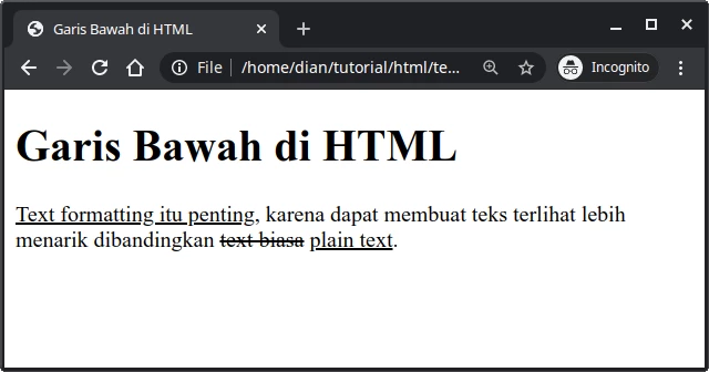 Contoh teks garis bawah