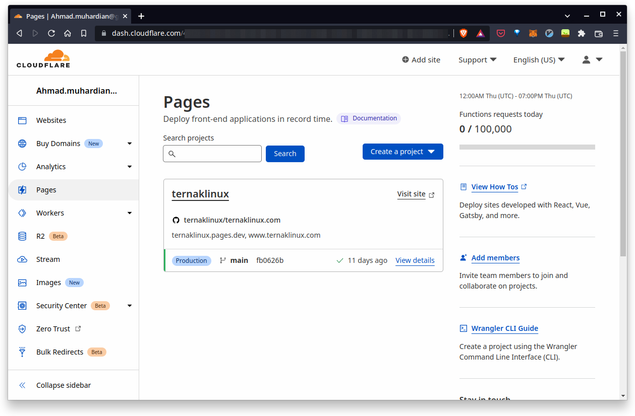 dashboard cloudflare pages