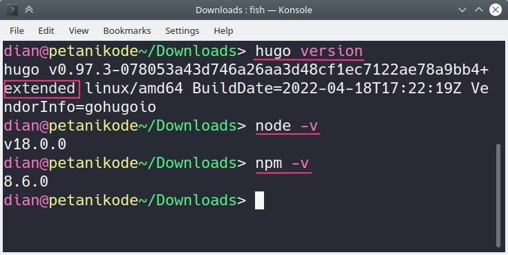 hugo node npm version