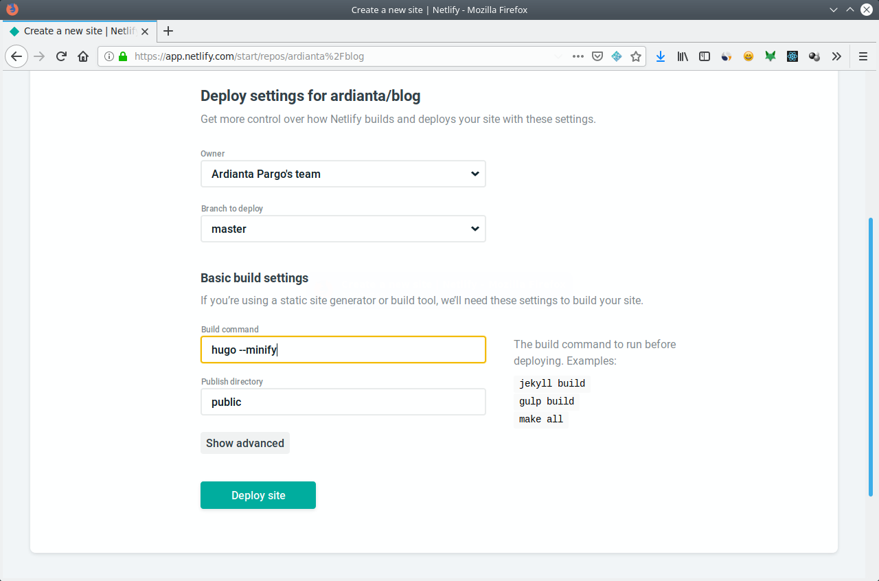 Menentukan pengaturan deploy