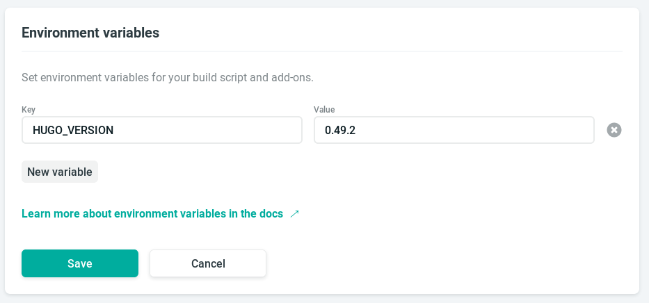 Versi Hugo yang digunakan pada Netlify