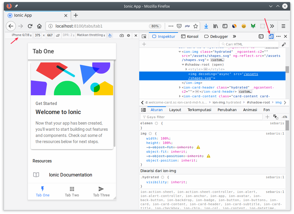 Menjalankan development server ionic