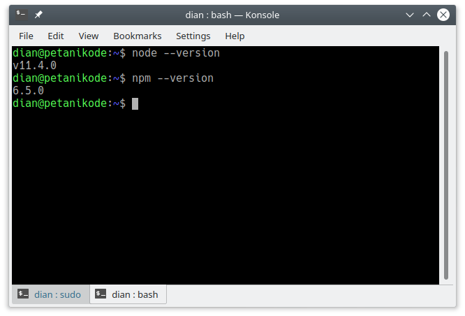 Versi Nodejs dan NPM
