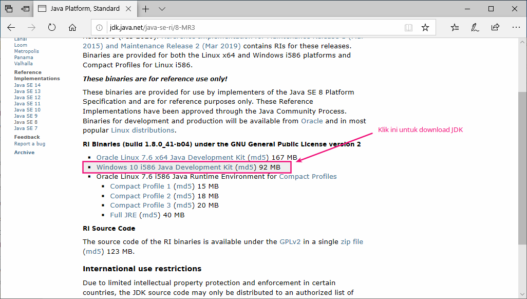 Halaman Download JDK