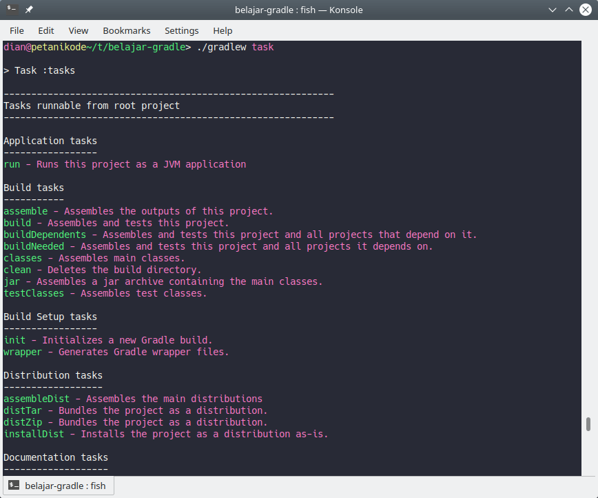 Daftar task di Gradle