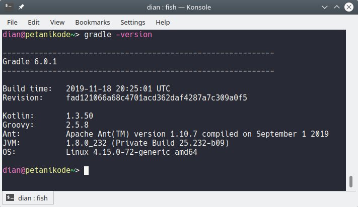 Versi Gradle yang terinstall