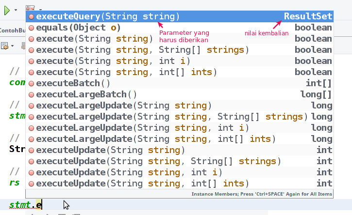 Method untuk eksekusi Query