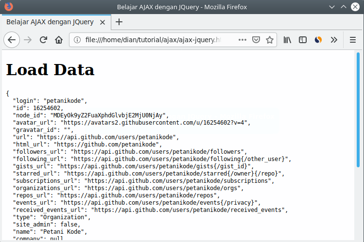 Hasil load data dengan JQuery