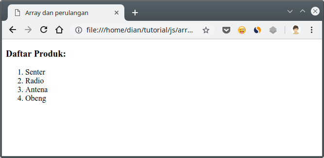 Menggunakan perulangan untuk mencetak semua isi array