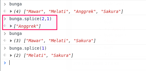 Menghapus data pada indeks tertentu