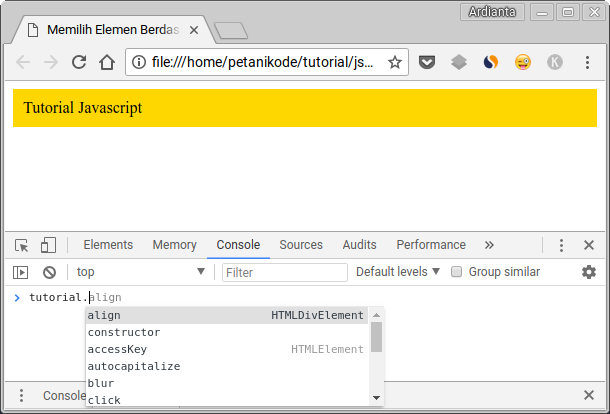 Hasil contoh tutorial DOM javascript