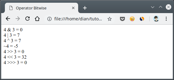 Contoh operator bitwise dalam Javascript