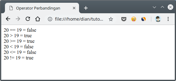 Contoh operator relasi di Javascript