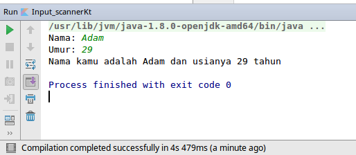Hasil input dengan class Scanner