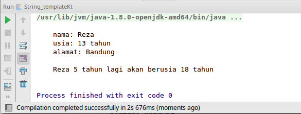 Hasil input tanpa variabel