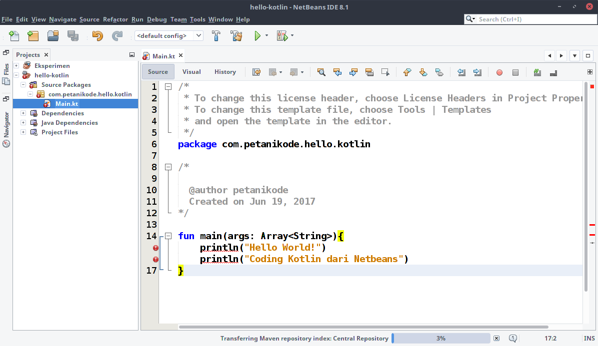 Kode Kotlin di Netbeans