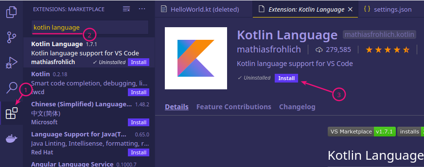 Install Ektensi Kotlin