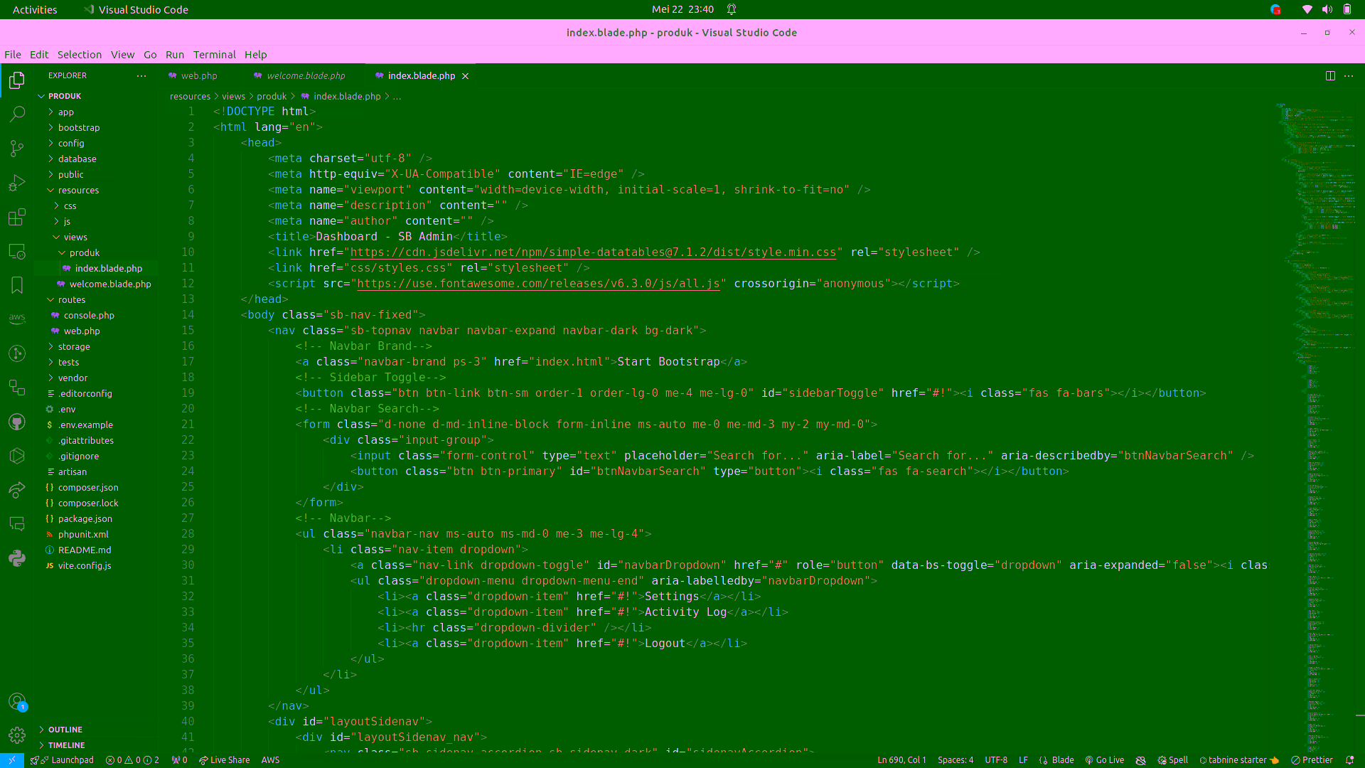Kode template index.blade.php