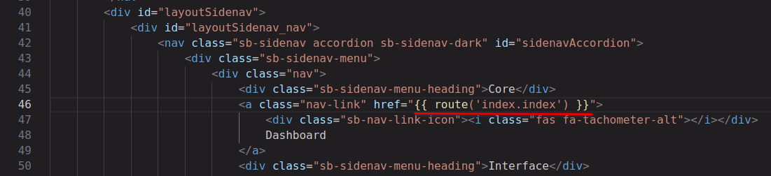 Kode view link menuju dashboard