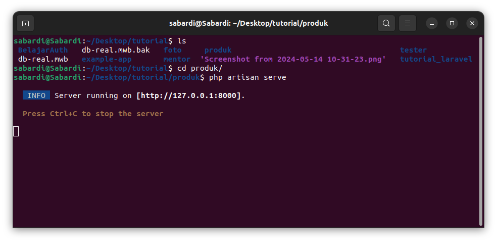 Menjalankan server laravel