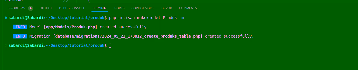 Perintah untuk membuat model dan migrasi