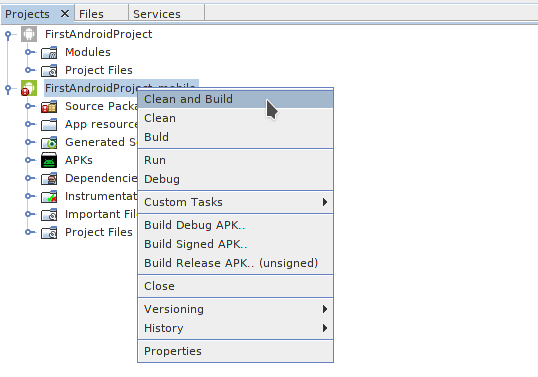 Clean and build project android di netbeans