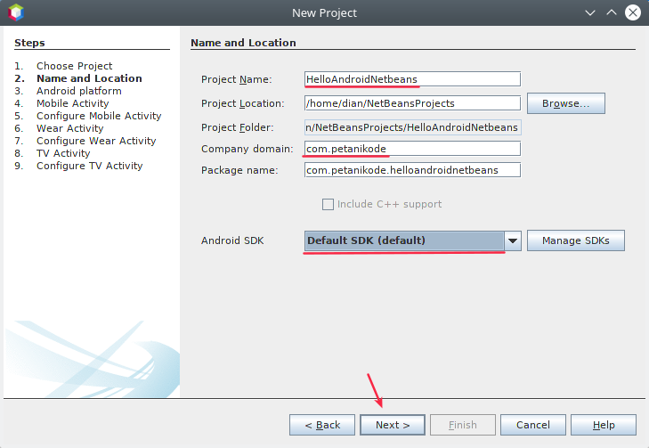 New Android Project Netbeans