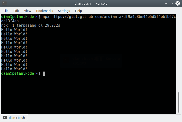 Hasil eksekusi script gist
