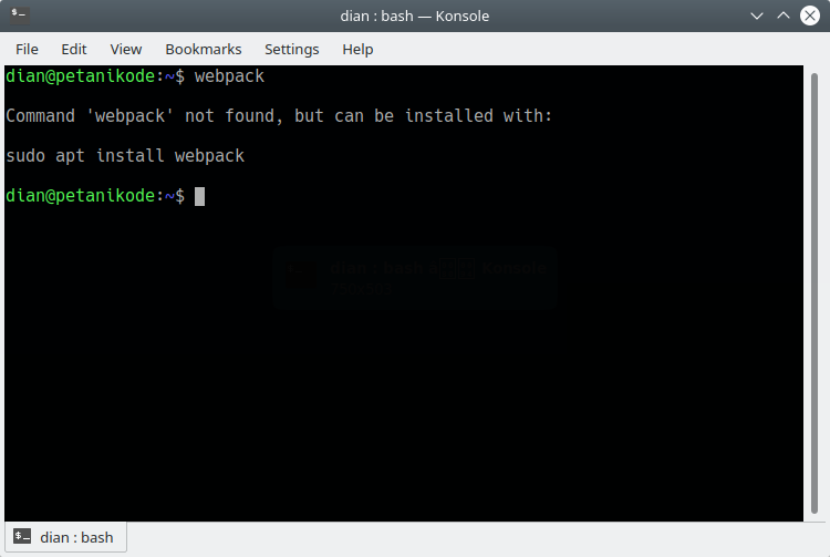 Perintah webpack tidak ditemukan